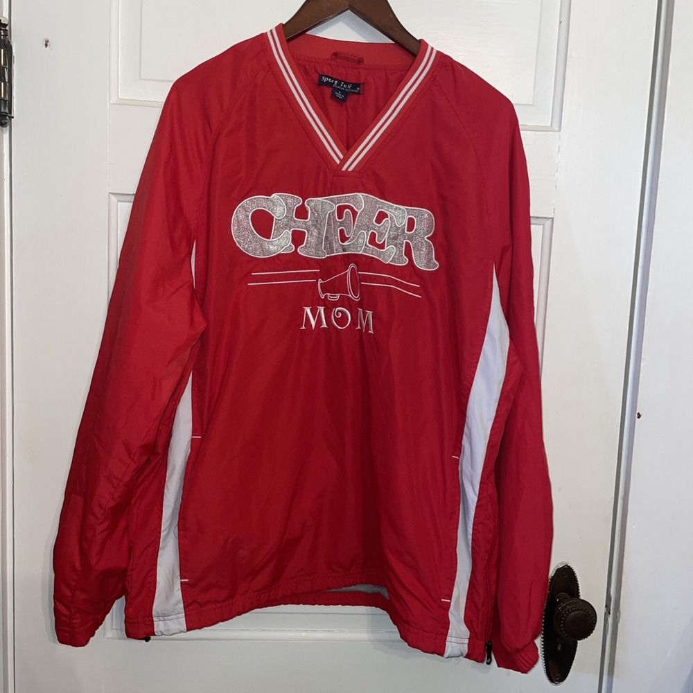 Vintage Cheer Mom Pull Over Windbreaker Jacket‎ in Red w Pockets Large